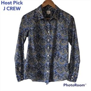 HP🎉J CREW Factory The Perfect Shirt in Blue, Green, Gold & White Paisley Print